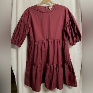 Burgundy babydoll dress, puffy sleeves, size XS, runs large, knee length